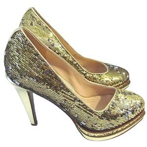 Cole Haan size 10 Gold sequin pumps style is CHELSEA platform at toe